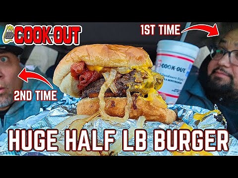Cook Out® HUGE Half Pound Burger Review! 🍔🍔🥤🥤 | theendorsement w/ Rhody Foody
