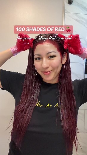 save this red hair color idea to try later 📌 using L’Oréal Hicolor hairdye for dark hair combo in Deep Auburn Red and Magenta! gave me the perfect burgundy cherry red color 🍒 #redhair #pelorojo #hairtok #lorealhicolor #hicolor #redhairdye #cherryredhair #deepauburnred #magenta #burgundyhair #hairtrends