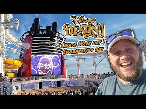 DISNEY DESTINY CRUISE WEEK DAY 1 | Embarkation Day, Room tour, and Sail away Party