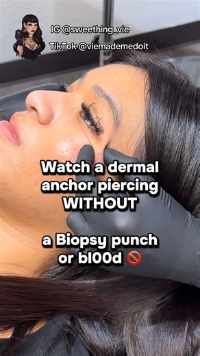 Evelyn Viera-Becker on Instagram: "“That wasn’t bad…”It didn’t even hurt” I used a 10g blade needle tip to open the skin to allow for the implant✅ Been doing this technique for years and clients complain of a lots less pain! This piercing can last years if careful. No snagging or pulling on the piercing or trying to change the top too soon which can lead to rejection. Rejection is the skin slowly push out the anchor over time. With hard force it can pull it out fully or half out and will have to