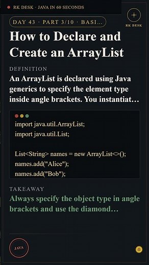 Day 43 Pt 3/10: How to Declare and Create an ArrayList #Shorts