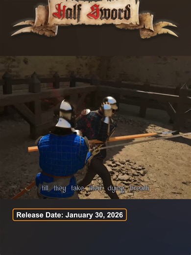 Half Sword is an immersive, physics-based medieval combat simulator focused on realistic swordplay rooted in Historical European Martial Arts (HEMA). Players engage in brutal 15th-century tournaments, featuring precise weapon control and the high-stakes threat of permanent death. The game releases on 30 January 2026. #halfsword #medieval #combat #simulation #hema #swordplay #indiegame #gore #knight #physics