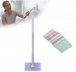 2026 Upgraded Zero Touch Snap Grip Mini Mop, Cloth Changing Mini Mop with Automatic Hands Free Push Pull Handle, 360 Rotating Head, Includes 6 Cleaning Cloths for Bathroom and Kitchen