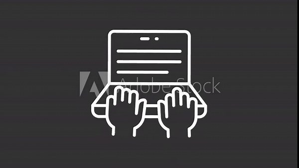 Animated digital devices white icons. Hands using computing devices line animation. Seamless loop HD video with alpha channel, transparent background. Motion graphic design for night mode Stock Video