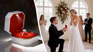 Luxury Velvet Engagement Ring Box with LED Light - Wedding Ring Box for Proposal, Jewelry Gift Box, Ring Case, Travel Engagement Gift for Wedding Day Anniversary