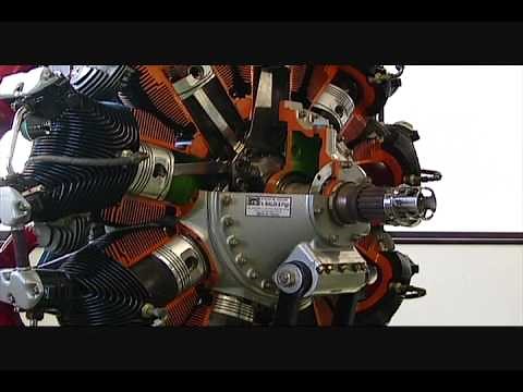 ホンモノ．空冷星形９気筒エンジンの動き．カットモデルにて