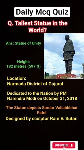 MCQ Quiz | Tallest Statue in the World? #gk #shorts #npsc #nssb