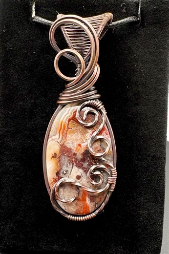Wire Wrapped Red Crazy Lace Agate Pendant: Oxidized Copper - Etsy