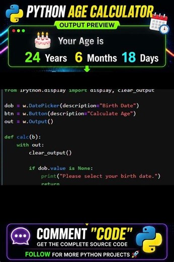 Python Project: Age Calculator Using Birth Date 🔥 #shorts #python #shortvideo
