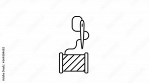 2D black simple thin line animation of needle with thread spool icon, HD video with transparent background, seamless loop 4K video representing clothing alteration.
