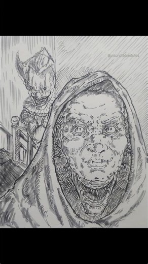 The hunter being hunted| traditional sketch illustration #killerclown #art #horrorart #horror #draw