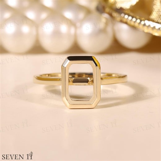 14K Yellow Gold Semi Mount Ring Custom Emerald Cut Bezel Set Semi Mount Setting Ring Bezel Unique Ring Diamond Setting Ring Solitaire Ring - Etsy