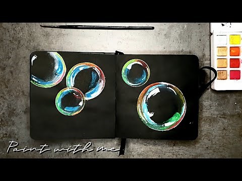 Bubbles Painting on Black Paper | Watercolor Painting