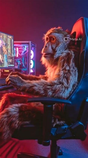 Monkey Playing Computer Game Like a Pro Gamer 🐒🎮#monkey #aivideo