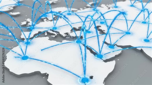 Digital Network Spreads Across World Map With Connections, 3d Animation