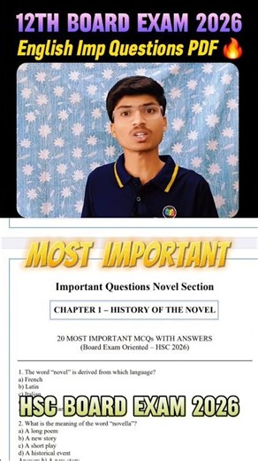 12TH HSC ENGLISH PAPER| 12th hsc english novel important 2026| 12th Hsc English Novel Imp Questions🤩