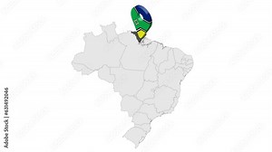 Location Amapa on map Brazil. 3d Amapa flag map marker location pin. Map of Brazil showing different parts. Animated map States of Brazil. 4K. Video