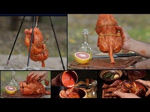Smoky Mint Filled Chicken, 🔥 Hanged-Roasted Chicken.Primitive Outdoor Cooking.