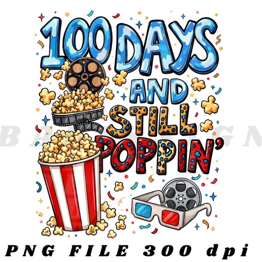 Pop-corn rétro 100 jours d'école PNG, téléchargement numérique, sublimation et décoration de salle de classe, conception amusante de célébration d'école - Etsy France