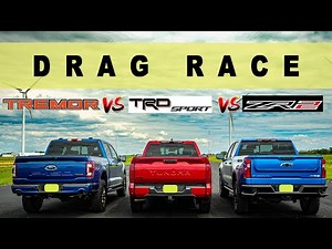 2022 Toyota Tundra TRD Sport takes on Ford F150 Tremor and Chevy Silverado ZR2. Drag and Roll Race