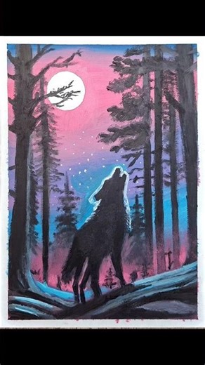 Let's Paint Magic Together 🐺🌕 | Wolf Howling Under the Moon #wolfpainting #art #easynaturedrawing