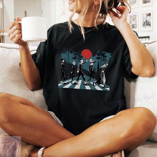 Anime Parody Graphic T Shirt, Abbey Road Style Art Tee, Unisex Oversized Shirt, Aesthetic Japanese Anime Tee, Gift for Anime Fans - Etsy