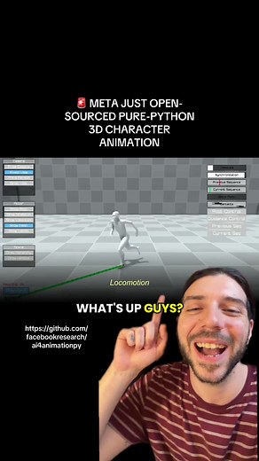🚨 META JUST OPEN-SOURCED PURE-PYTHON 3D CHARACTER ANIMATION Meta dropped ai4animationpy — complete 3D character animation with zero game engines. Ships with: • Pure PyTorch NumPy AI motion • Full character animation pipeline • No heavy engines or hassle • Runs entirely in Python AI-powered 3D animation just became ridiculously simple. 👉 https://github.com/facebookresearch/ai4animationpy Who’s animating 3D characters in pure Python today? Drop a 🔥