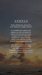 Estás dispuesto a pagar el precio para alcanzar la paz que buscas?🕊️✨ Y qué significa la paz en nuestros días?🤔 Muchas veces ni siquiera podemos resolver es pregunta, sin embargo la respuesta es más simple de lo que parece 👇🏽👇🏽👇🏽 En un mundo lleno de ruido y caos, la paz significa encontrar un espacio de calma y claridad dentro de nosotros mismos. Es la habilidad de mantenernos serenos a pesar de las adversidades, de sentirnos completos sin depender de factores externos y de vivir en arm