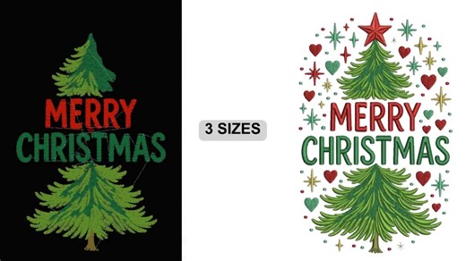 Merry Christmas Tree Embroidery Design, Holiday Machine Embroidery Pattern, Christmas Embroidery File, 3 Sizes, Instant Download - Etsy