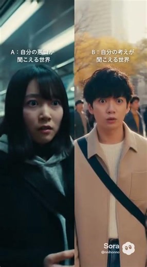 A：自分の悪口が聞こえる世界 B：自分の考えが聞こえる世界