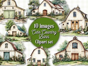 Cute Country Barn Clipart Set | Rustic Farmhouse PNG | Vintage Cottagecore Barn Illustrations | Country Aesthetic Graphics - Etsy