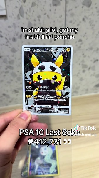 A HUGE MILESTONE MY FELLOW CHAMPS 😭 Too bad the top has defects so imma be keeping it raw. My first of many more pikachu ponchos! 👀🔥 #pokemoncards #pokemoncommunity #pokemontcg