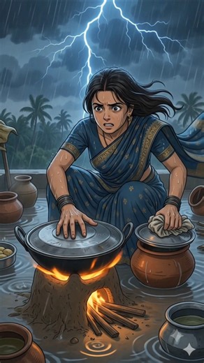 Rain Started While Cooking on the Terrace 🌧️🔥 | Cozy Village Rain Story#shorts #ghibli