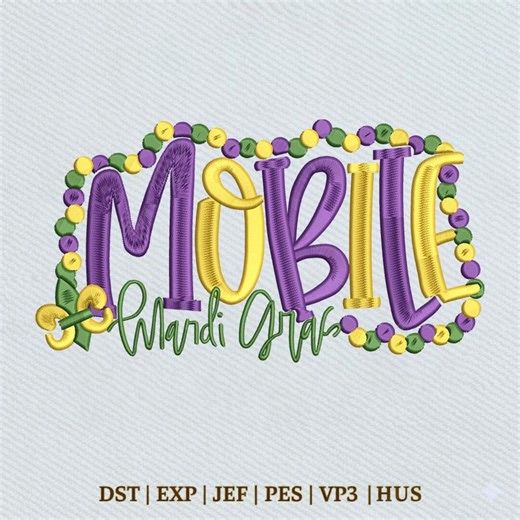 Mobile Mardi Gras Beads Frame, Alabama Embroidery Design, Instant Download Dst Pe - Etsy