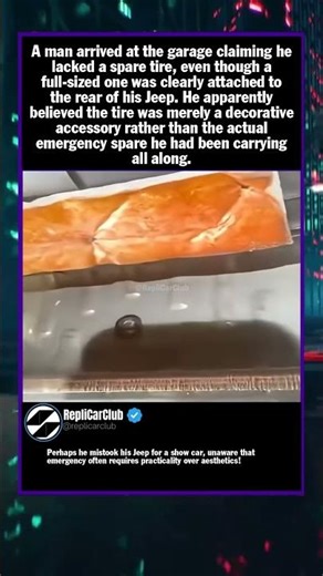 A man arrived at the garage claiming he lacked a spare tire, even though a full-...