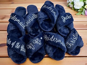 Personalized Fuzzy Slippers: Bridal Party Gift - Etsy
