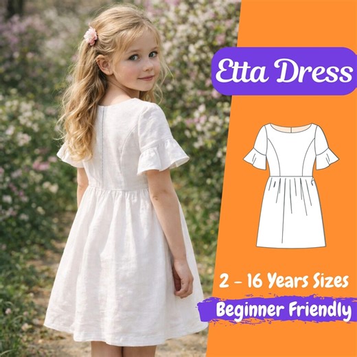 Girls Flutter Sleeve Dress Sewing Pattern, Easy Summer Dress for Kids, Gathered Waist Dress PDF, Beginner Friendly - Etsy