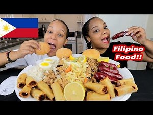 FILIPINO FOOD MUKBANG!! ADOBO CHICKEN, LUMPIA, LONGANISA & MORE!