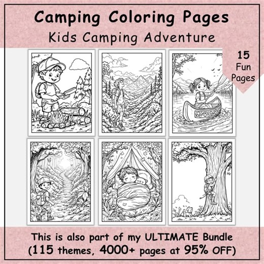 Kids Camping Adventure Coloring Pages for Kids | Fun Printable Coloring Activity