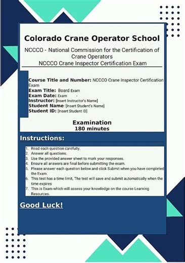 NCCCO National Commission for the Certification of Crane Operators NCCCO Crane Inspector Written Exa