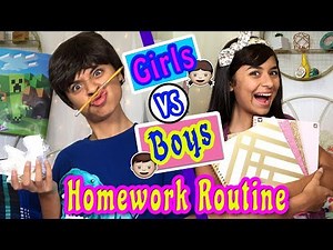 Homework Routine - Girls Vs Boys : JUST GISELLE // GEM Sisters