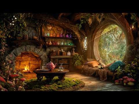 Lost in a Magical Forest | Cozy Fairy House Ambience w/ Healing Nature Music & Crackling Fireplace