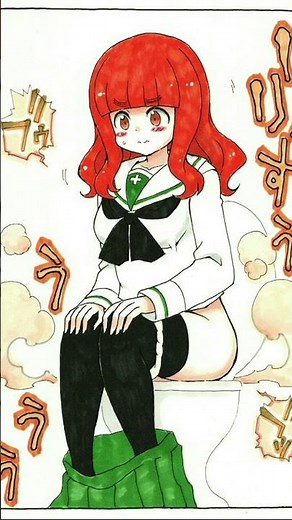 Anime girl poop and fart in toilet!