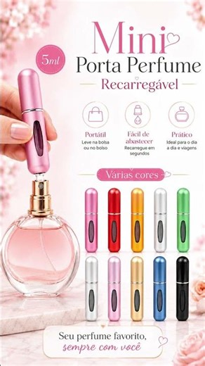 💖✨ Kit 5 Mini Frascos Porta Perfume — Sua Fragrância Sempre com Você