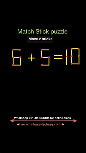 mritunjay srivastava | Move 2 Sticks to fix the Equation #matchstick #puzzle #puzzlemath #puzzlegame #sticks #matchstickpuzzle #mritunjaylectures #puzzleaddict... | Instagram