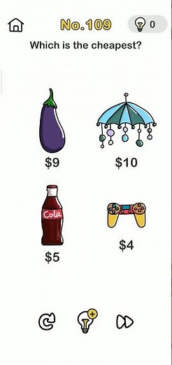 brain out level 109 which is the cheapest_ solution walkthrough