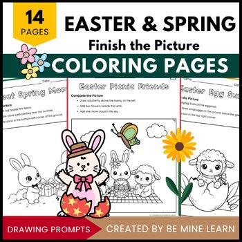 1st Grade Easter & Spring Coloring Pages with Drawing Prompts