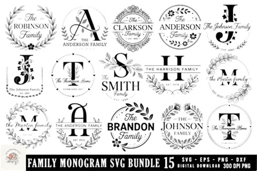Family Monogram SVG Bundle | 15 Customizable Designs - Etsy