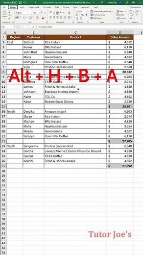 How to Insert Subtotals in Excel | Tutor Joes