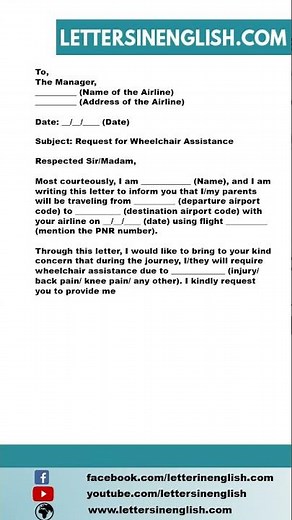 Request Letter for Wheelchair Assistance - Sample Letter Requesting Wheelchair Assistance